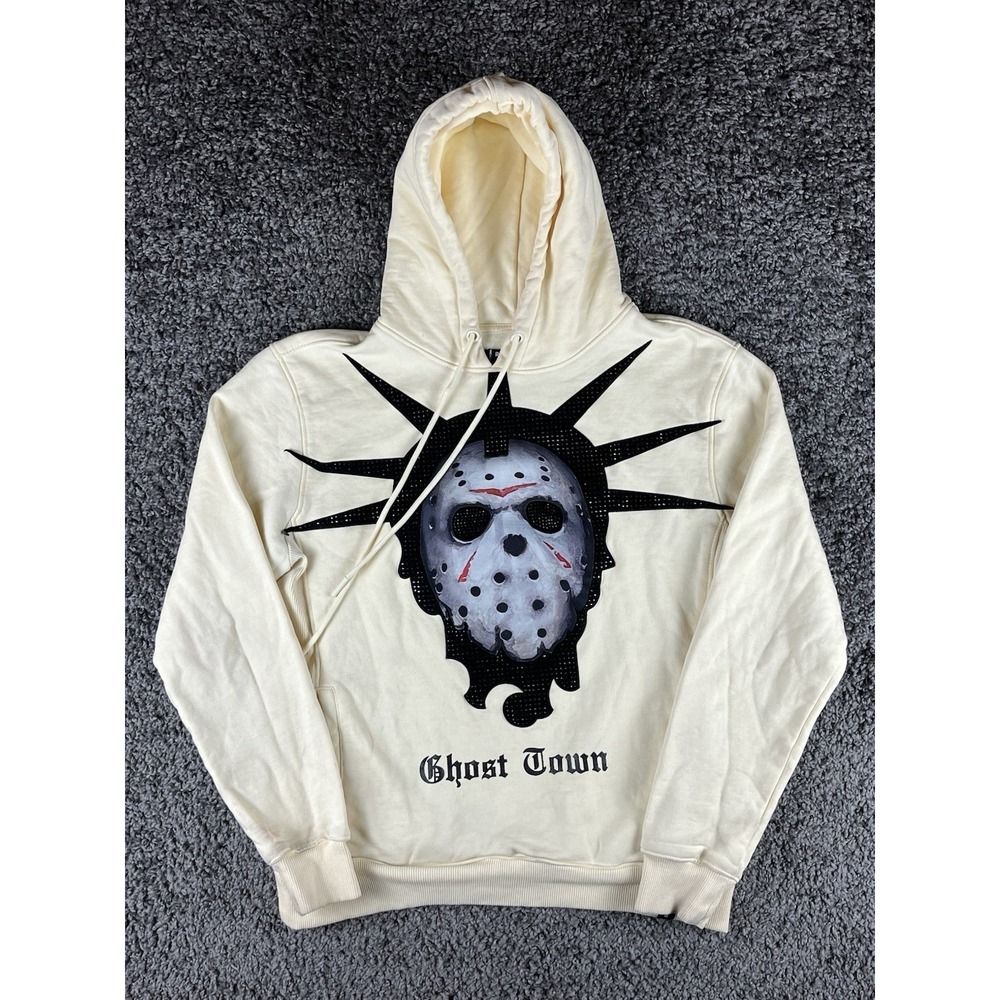 Roku Studio Ghost Town Mens Pullover Hoodie Jason Mask Rhinestones S Eggshell